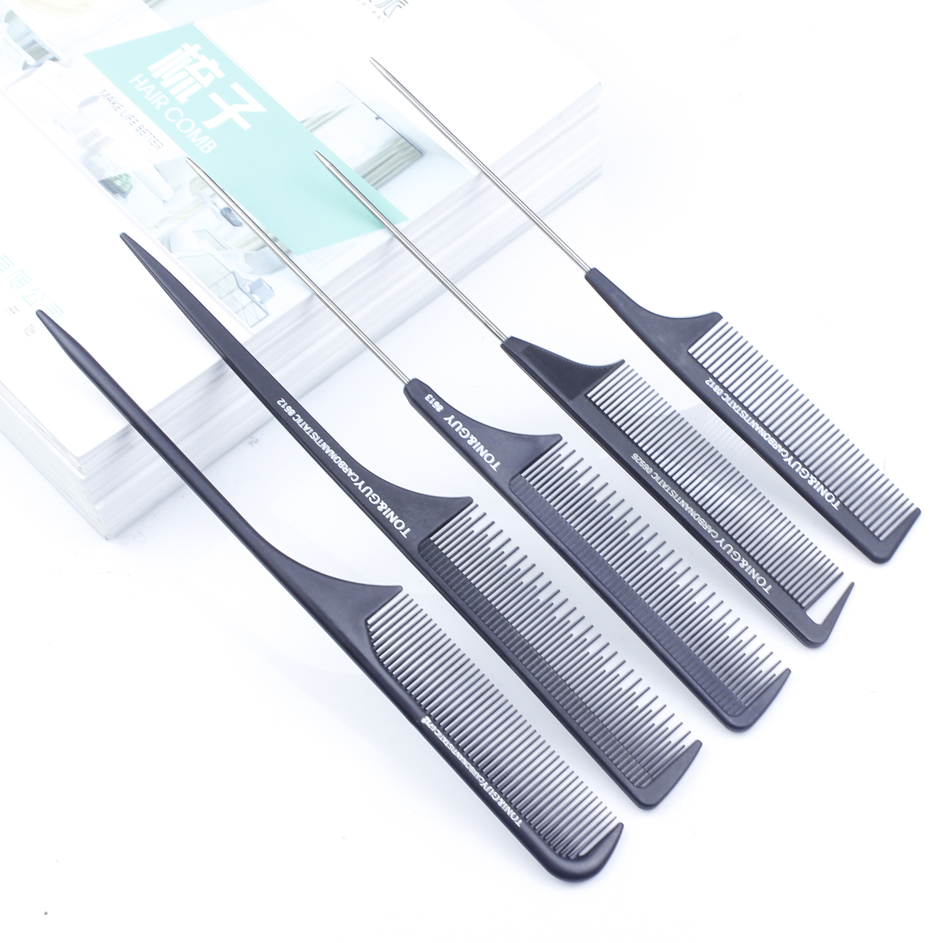 托尼盖碳纤维尖尾梳挑发梳塑料盘发梳子影楼